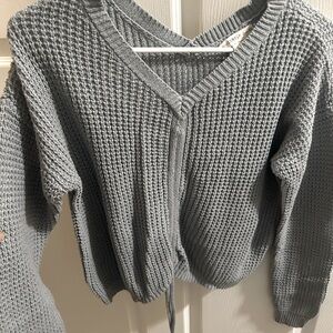 Gray V-Neck Waffle Knit Sweater